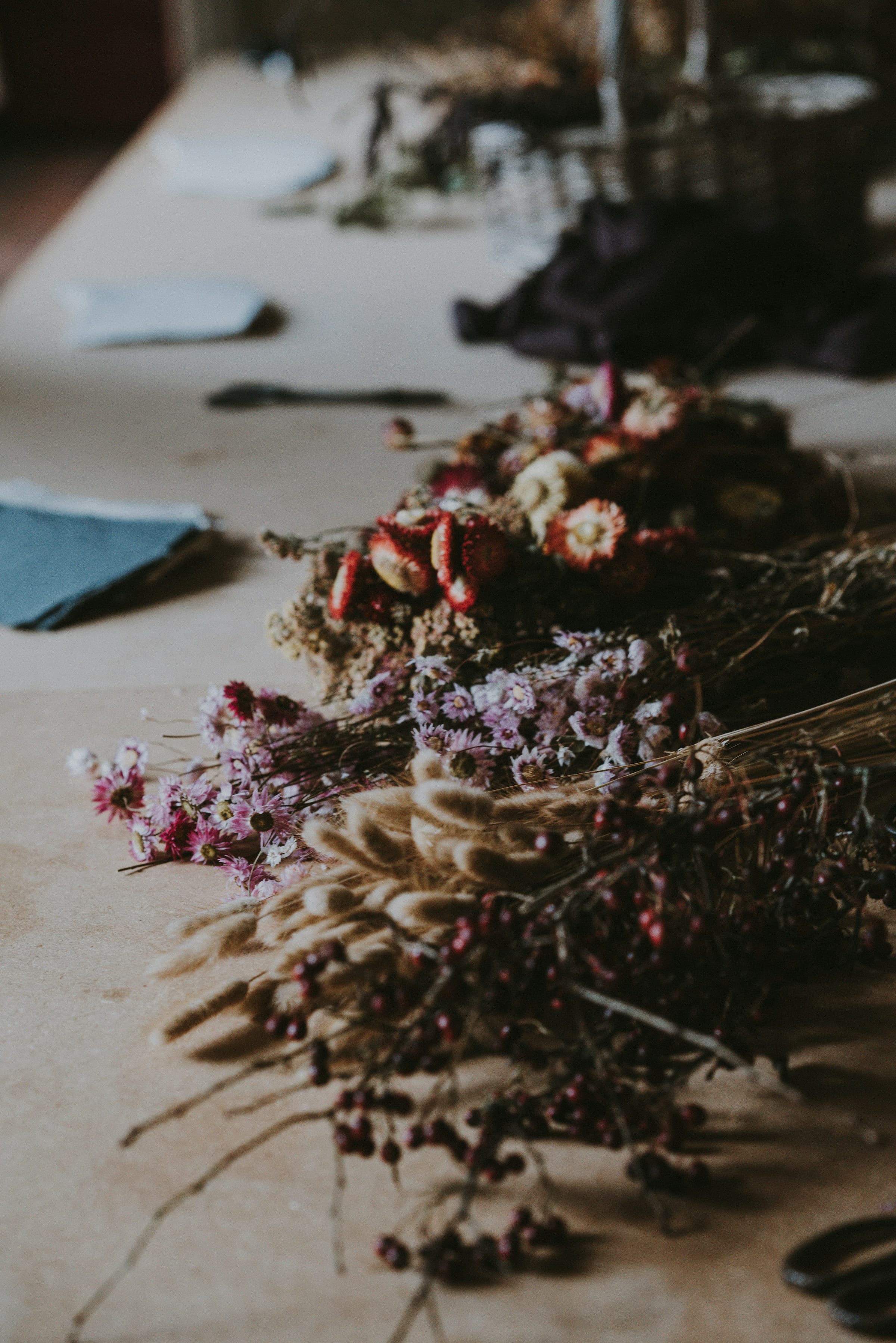 A bunch of dried cornflowers tied with twine